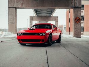 Preview wallpaper dodge challenger srt, dodge, car, sports car, red, front view