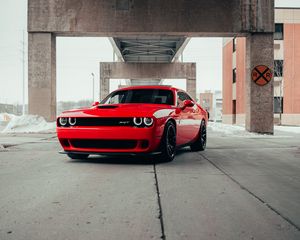 Preview wallpaper dodge challenger srt, dodge, car, sports car, red, front view