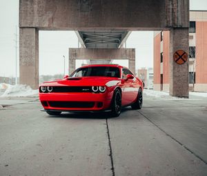 Preview wallpaper dodge challenger srt, dodge, car, sports car, red, front view