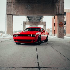 Preview wallpaper dodge challenger srt, dodge, car, sports car, red, front view