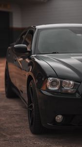 Preview wallpaper dodge charger, car, front view, black, headlight