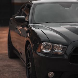 Preview wallpaper dodge charger, car, front view, black, headlight