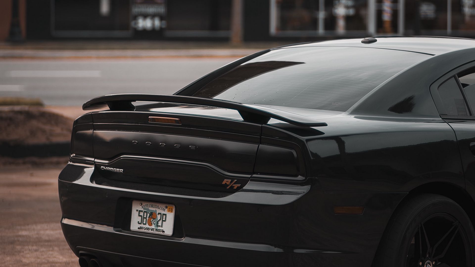 Download wallpaper 1920x1080 dodge charger, car, rear view, black full hd,  hdtv, fhd, 1080p hd background