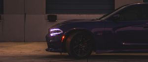 Preview wallpaper dodge charger, side view, headlight, purple