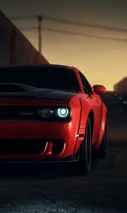 Preview wallpaper dodge srt, dodge, sportscar, red, front view, headlights