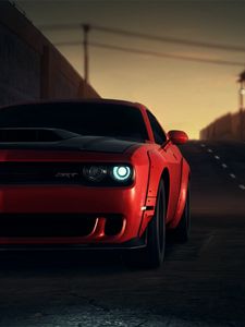 Preview wallpaper dodge srt, dodge, sportscar, red, front view, headlights