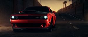 Preview wallpaper dodge srt, dodge, sportscar, red, front view, headlights