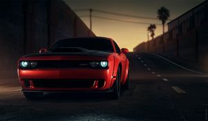 Preview wallpaper dodge srt, dodge, sportscar, red, front view, headlights