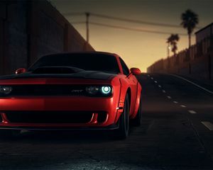 Preview wallpaper dodge srt, dodge, sportscar, red, front view, headlights