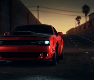 Preview wallpaper dodge srt, dodge, sportscar, red, front view, headlights