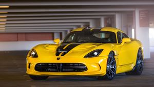Preview wallpaper dodge, viper, srt, gts, yellow, front view, parking
