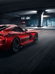 Preview wallpaper dodge viper srt, dodge, sportscar, red, side view, night, tunnel, asphalt