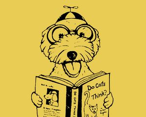 Preview wallpaper dog, book, funny, art, vector
