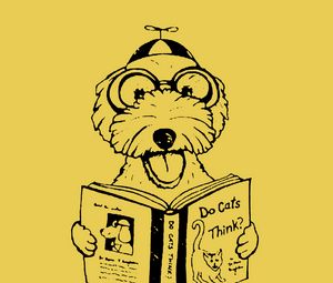 Preview wallpaper dog, book, funny, art, vector