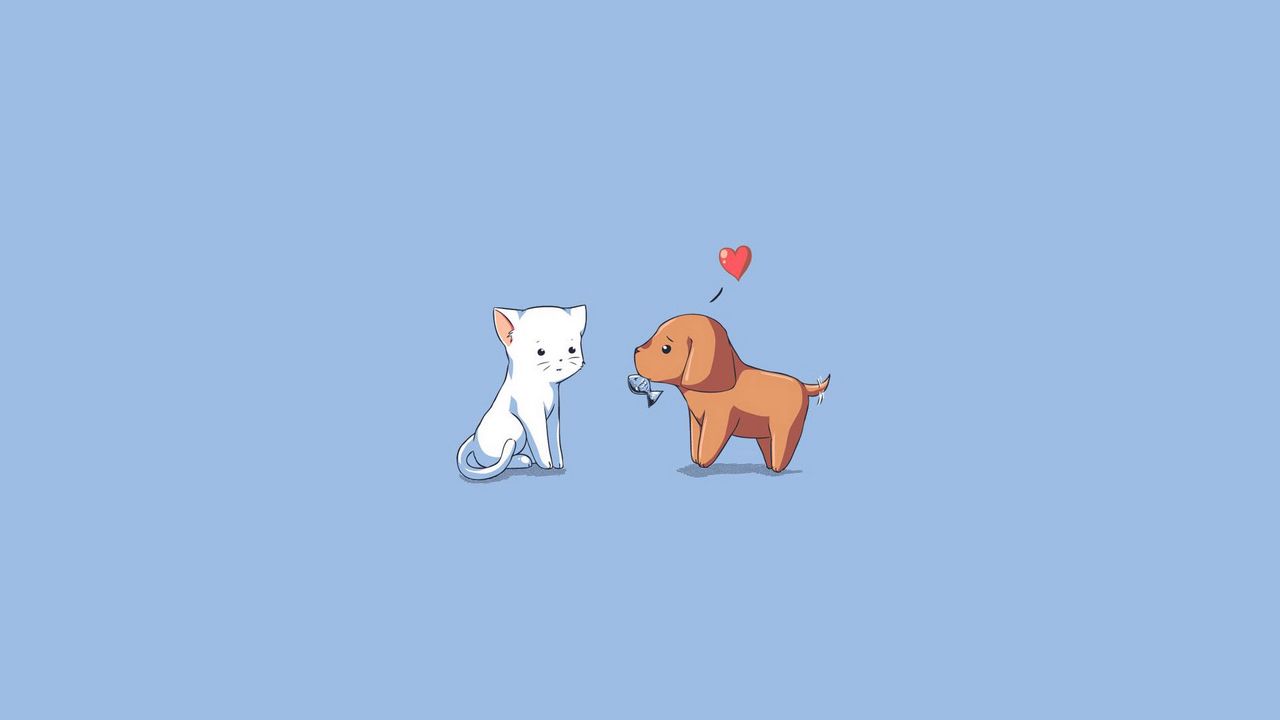 Wallpaper dog, cat, kitten, puppy, drawing, heart