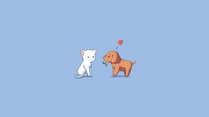 Preview wallpaper dog, cat, kitten, puppy, drawing, heart
