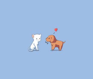 Preview wallpaper dog, cat, kitten, puppy, drawing, heart