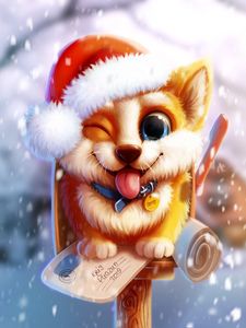 Preview wallpaper dog, cute, mailbox, snow, art