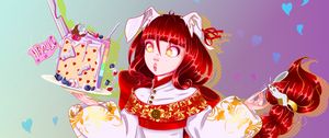 Preview wallpaper dog girl, girl, cake, cat, anime, art