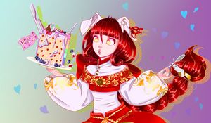 Preview wallpaper dog girl, girl, cake, cat, anime, art