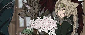 Preview wallpaper dog girl, girl, flowers, werewolf, anime, art