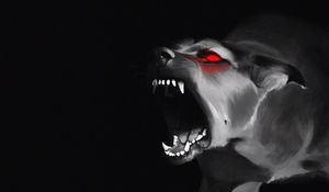 Preview wallpaper dog, grin, fangs, art