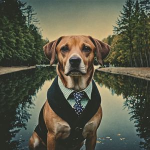 Preview wallpaper dog, pet, tie, pond