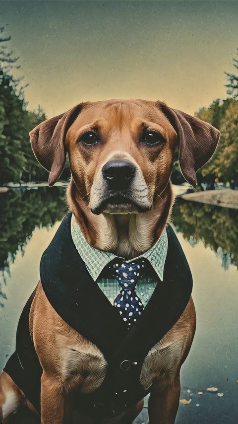 480x854 Wallpaper dog, pet, tie, pond