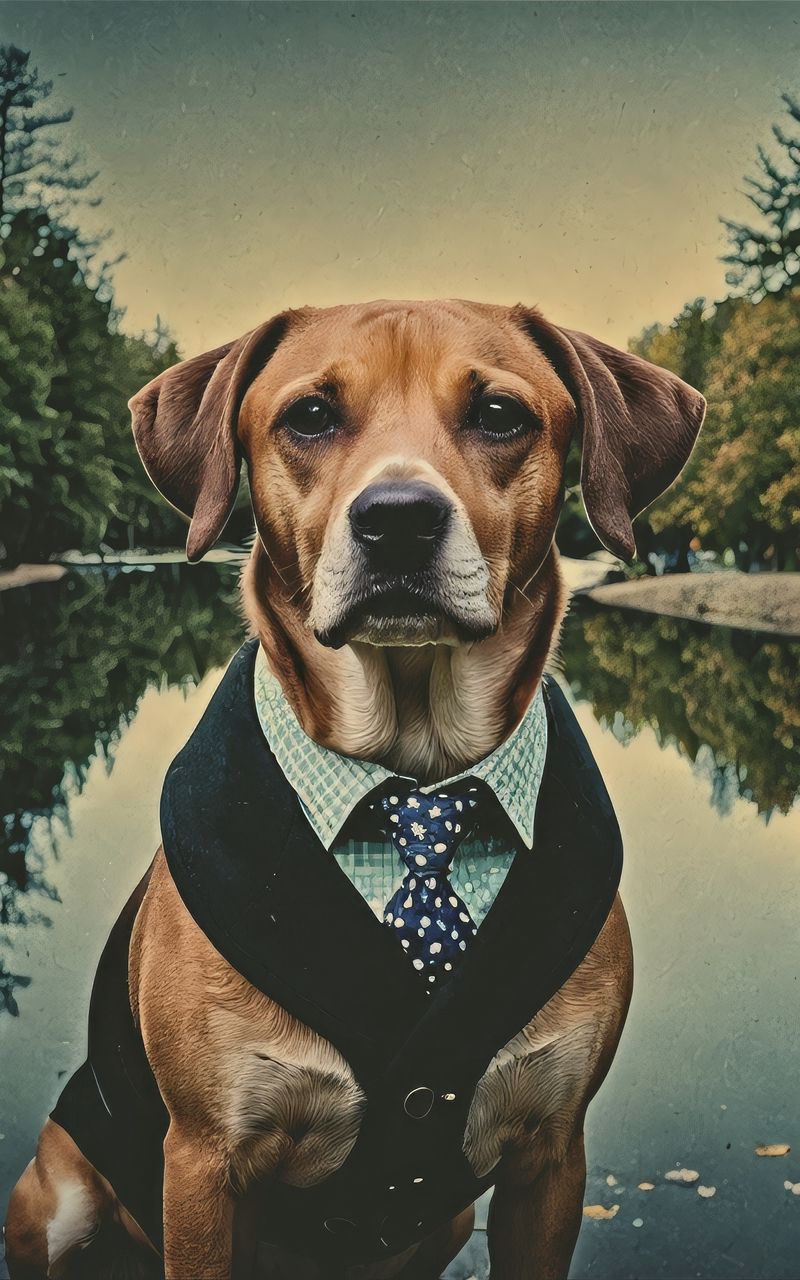 800x1280 Wallpaper dog, pet, tie, pond