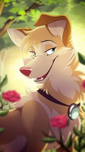 Preview wallpaper dog, smile, art, cute, flowers