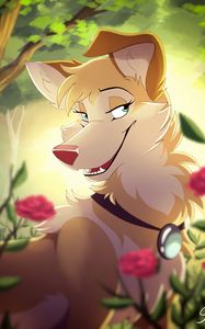 Preview wallpaper dog, smile, art, cute, flowers
