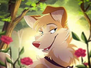 Preview wallpaper dog, smile, art, cute, flowers