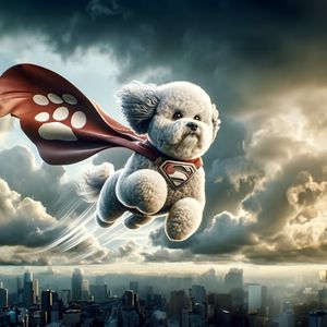 Preview wallpaper dog, superhero, funny, flight