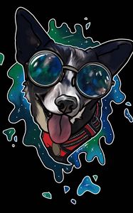 Preview wallpaper dog, tongue protruding, sunglasses, collar, art