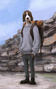 Preview wallpaper dog, tourist, backpack, art