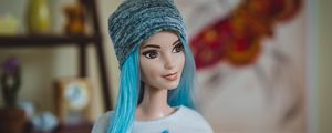 Preview wallpaper doll, barbie, style, fashion, hat, blue hair