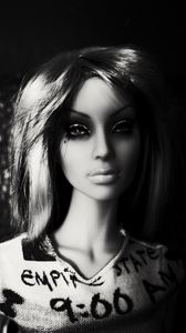 Preview wallpaper doll, bw, girl, face, toy