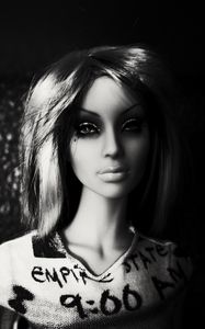 Preview wallpaper doll, bw, girl, face, toy