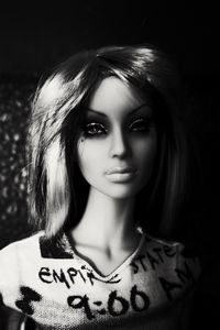 Preview wallpaper doll, bw, girl, face, toy