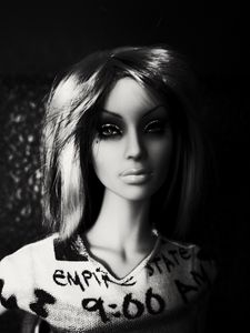 Preview wallpaper doll, bw, girl, face, toy