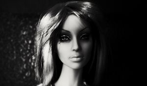 Preview wallpaper doll, bw, girl, face, toy