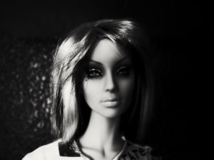 Preview wallpaper doll, bw, girl, face, toy