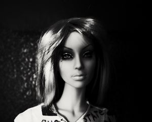 Preview wallpaper doll, bw, girl, face, toy