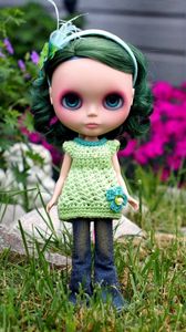 Preview wallpaper doll, toy, green hair, garden