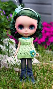 Preview wallpaper doll, toy, green hair, garden