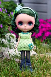 Preview wallpaper doll, toy, green hair, garden