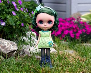 Preview wallpaper doll, toy, green hair, garden