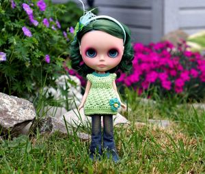 Preview wallpaper doll, toy, green hair, garden