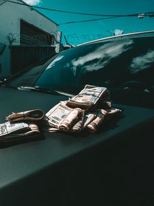 Preview wallpaper dollars, money, bills, car, hood