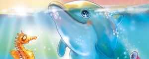 Preview wallpaper dolphin, sea, underwater, moon, art